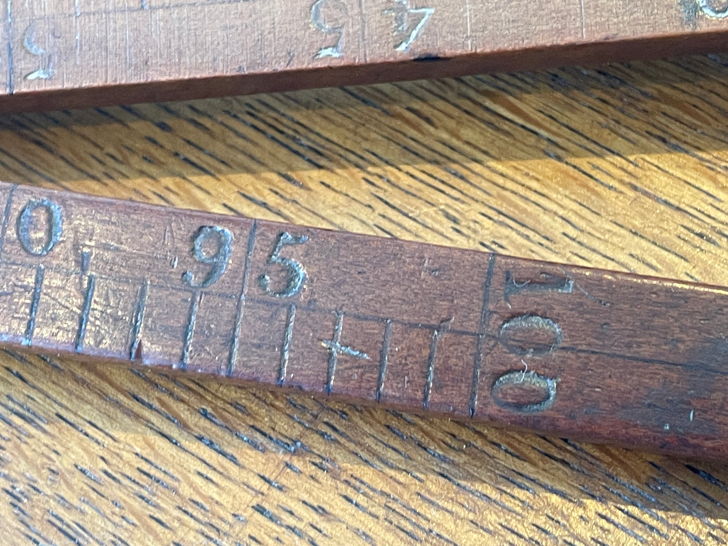Antique Folding Wooden Ruler with Brass Hinges