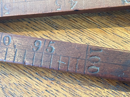 Antique Folding Wooden Ruler with Brass Hinges