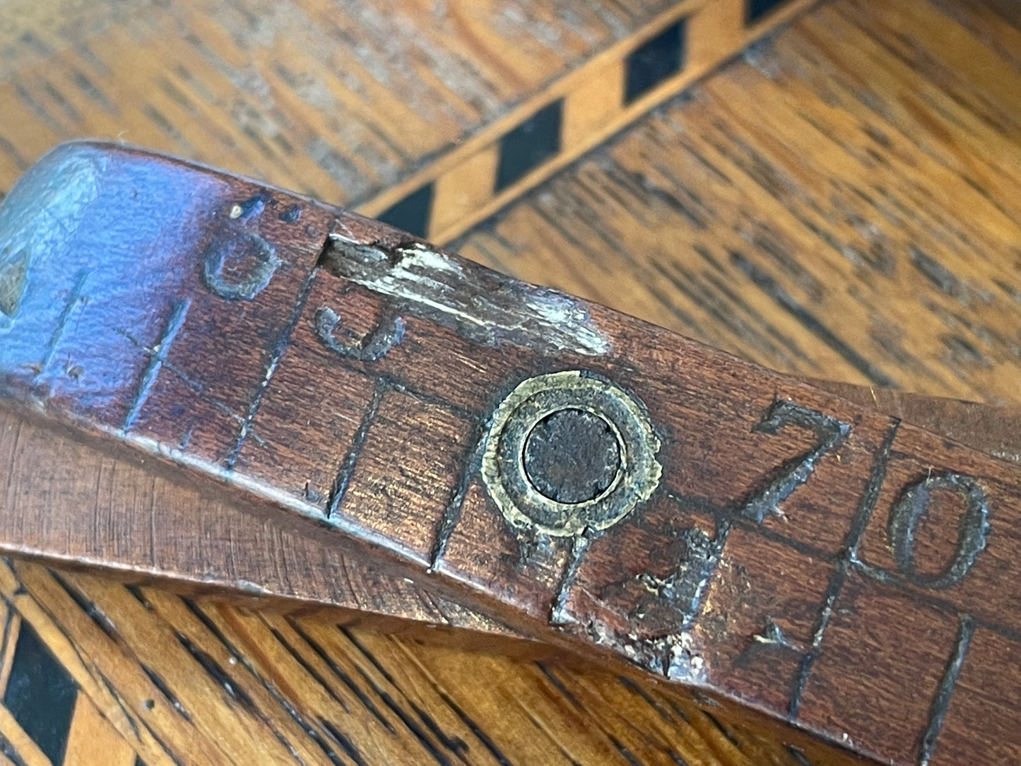 Antique Folding Wooden Ruler with Brass Hinges