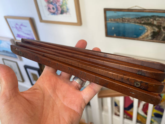 Antique Folding Wooden Ruler with Brass Hinges