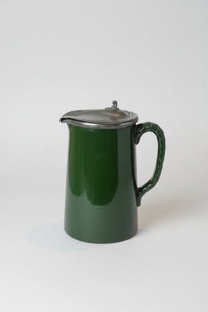 Vintage Green Glazed Ceramic Tankard with Pewter Lid – Made in England Beer Jug Pitcher – Mid 20th Century Barware Collectible