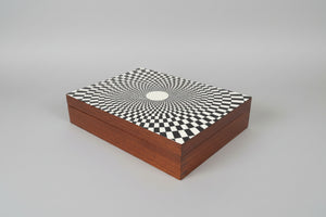 Fornasetti Egocentrismo Lacquered Wooden Box, Italian Mid Century Modern Op Art Design Collectible, 1960s Style