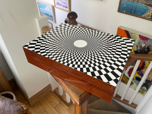 Fornasetti Egocentrismo Lacquered Wooden Box, Italian Mid Century Modern Op Art Design Collectible, 1960s Style