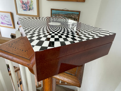 Fornasetti Egocentrismo Lacquered Wooden Box, Italian Mid Century Modern Op Art Design Collectible, 1960s Style