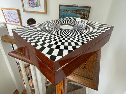 Fornasetti Egocentrismo Lacquered Wooden Box, Italian Mid Century Modern Op Art Design Collectible, 1960s Style