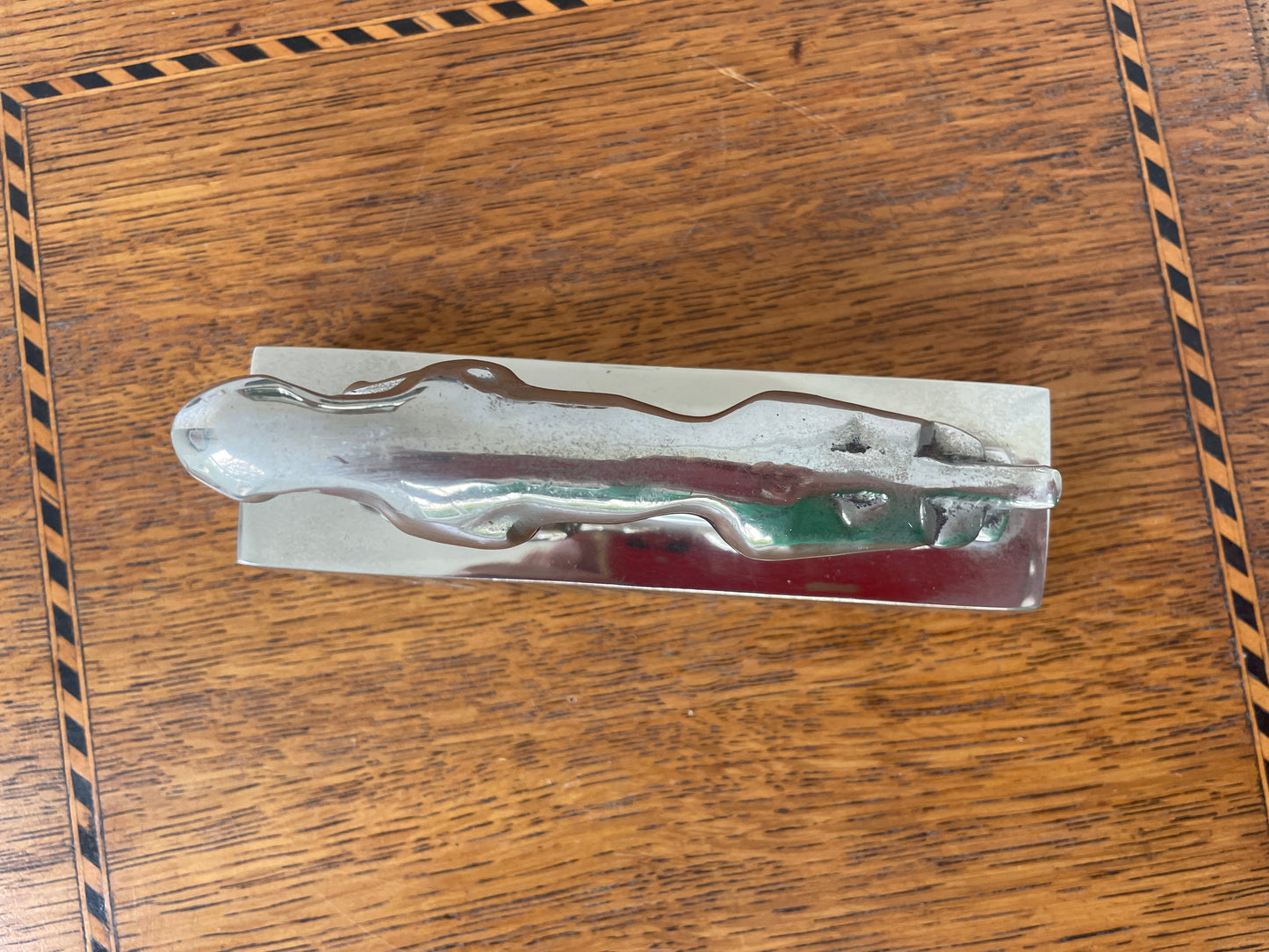 Vintage Chrome Jaguar Car Mascot Desk Ornament – Leaping Cat Paperweight 13cm Long
