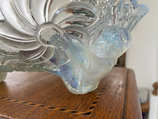 Art Deco Opalescent Glass Bowl by Samuel Reich, Czech 1930s, Three Elf Supports, Collectible Centrepiece