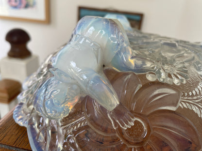 Art Deco Opalescent Glass Bowl by Samuel Reich, Czech 1930s, Three Elf Supports, Collectible Centrepiece