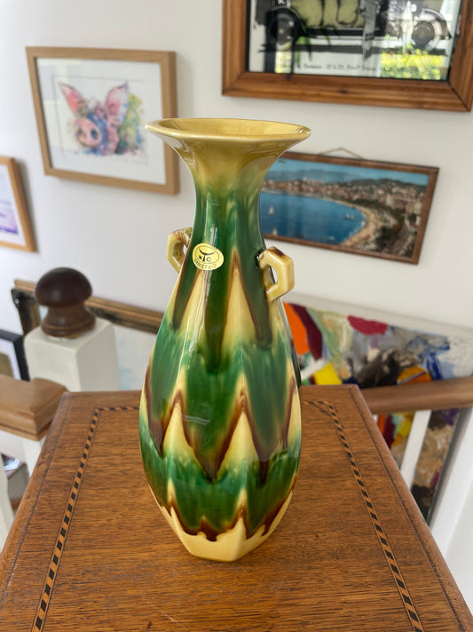 Vintage Japanese Studio Pottery Vase with Drip Glaze, NTC Label, Original Signed Tomobako Box, 24cm Mid Century Home Decor