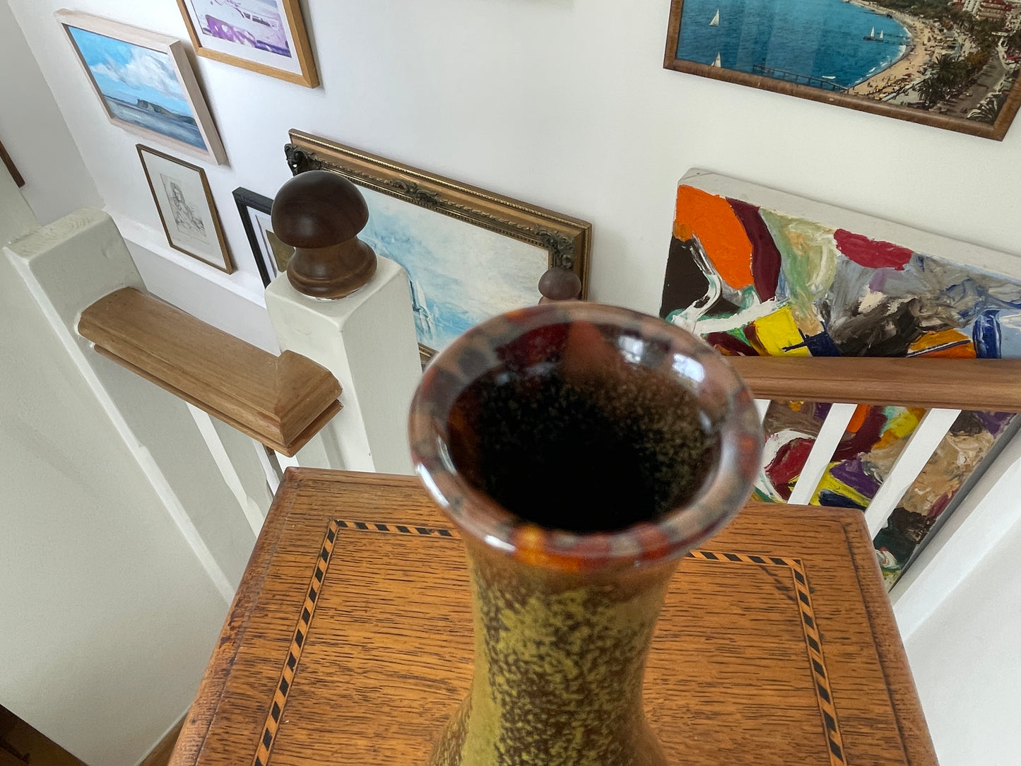 Vintage Japanese Studio Pottery Vase with Signed Wooden Box, 22cm Tall Glazed Art Pottery, Mid-Century Mingei Style