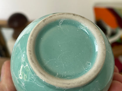 Vintage Japanese Celadon Bubble Glaze Vase with Signed Kiri Wood Box, 19.5cm Studio Pottery Bottle Form