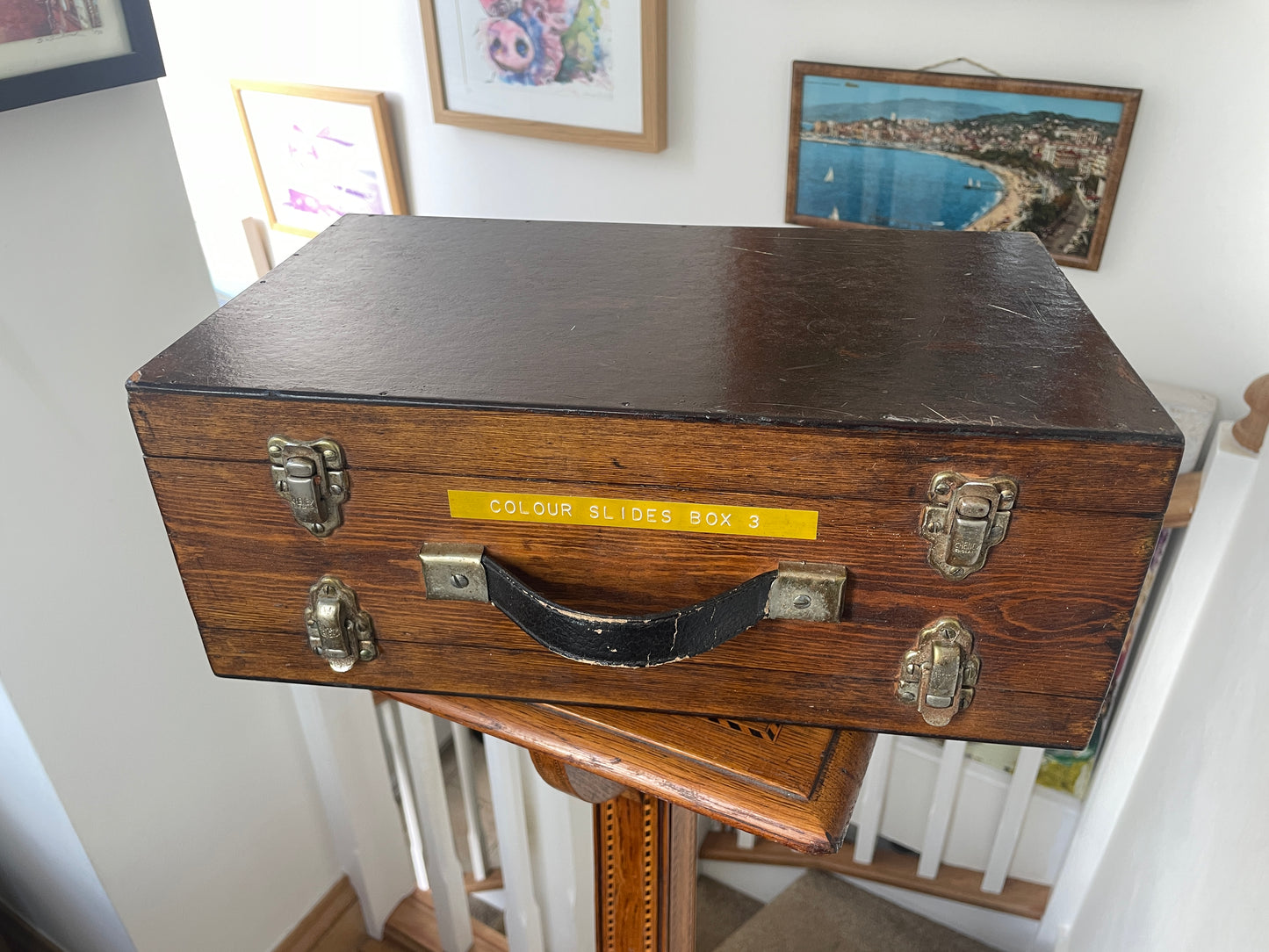Vintage Wooden 35mm Slide Storage Case with Retro Floral Lining, Holds Colour Slides, Mid Century Photography Box 38x23x15cm