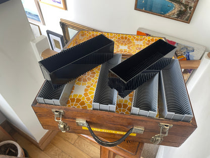 Vintage Wooden 35mm Slide Storage Case with Retro Floral Lining, Holds Colour Slides, Mid Century Photography Box 38x23x15cm