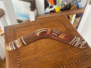 Vintage Aboriginal Painted Boomerang – Queensland Aboriginal Creations Australia – Authentic Souvenir with Certification