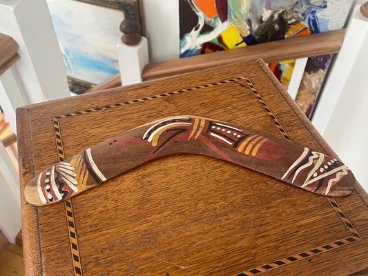 Vintage Aboriginal Painted Boomerang – Queensland Aboriginal Creations Australia – Authentic Souvenir with Certification