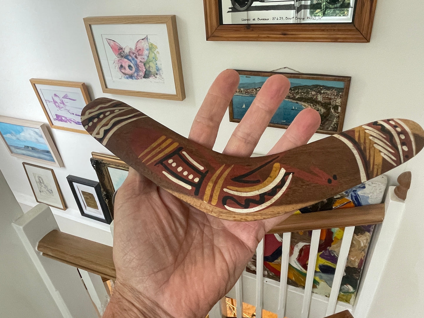 Vintage Aboriginal Painted Boomerang – Queensland Aboriginal Creations Australia – Authentic Souvenir with Certification