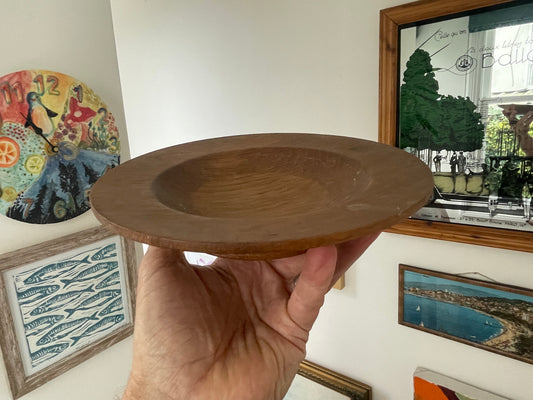 Vintage Mid Century Wooden Plate 19cm, Hand Turned Shallow Bowl, Rustic Natural Wood Kitchen Decor, 1960s Serving Plate
