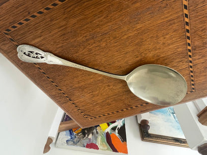 Antique Sheffield Silver Plated Serving Spoon 23.5cm, F H EPNS, Edwardian Pierced Handle Tableware, Vintage Large Spoon