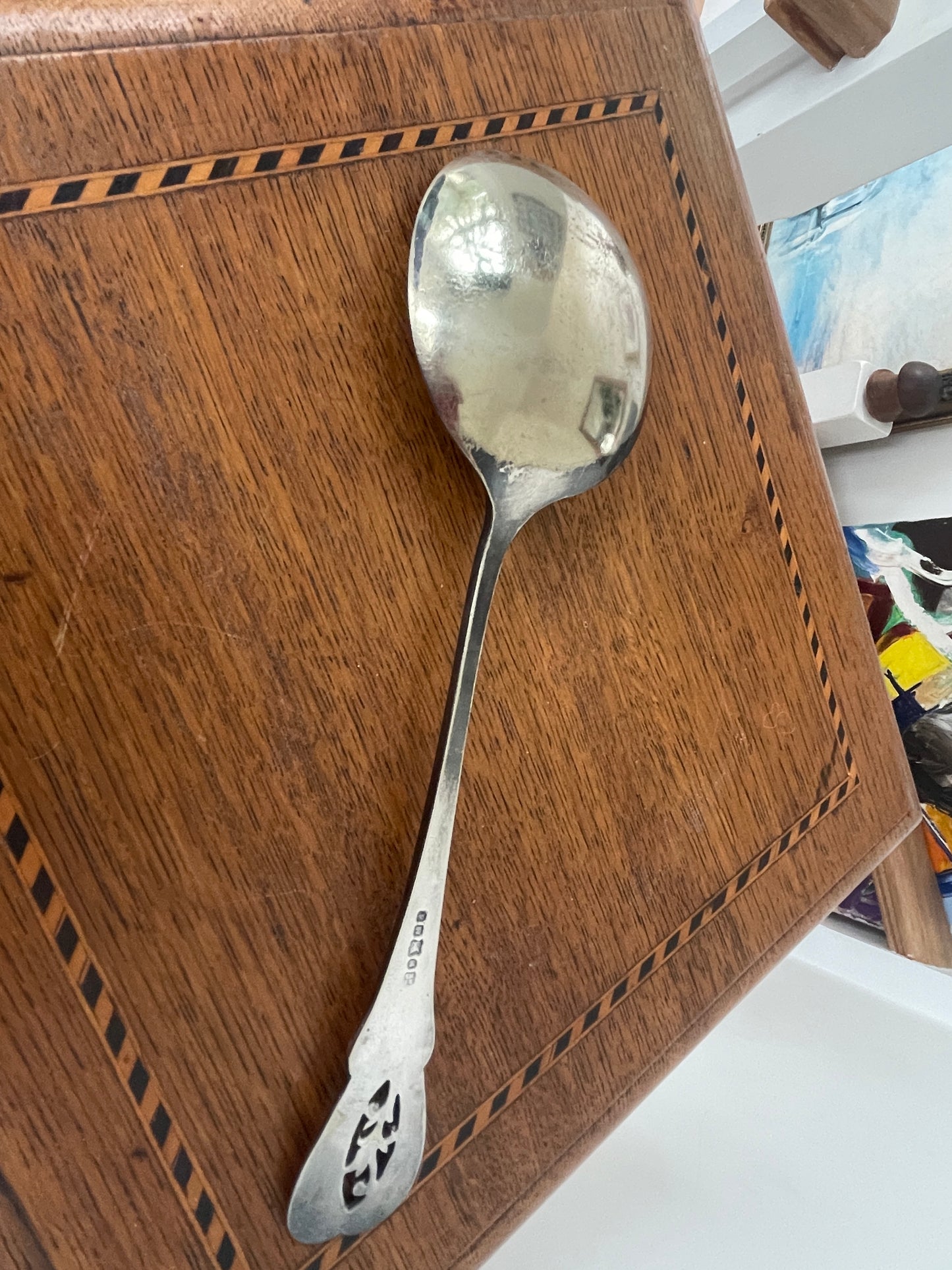 Antique Sheffield Silver Plated Serving Spoon 23.5cm, F H EPNS, Edwardian Pierced Handle Tableware, Vintage Large Spoon