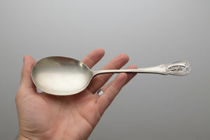 Antique Sheffield Silver Plated Serving Spoon 23.5cm, F H EPNS, Edwardian Pierced Handle Tableware, Vintage Large Spoon