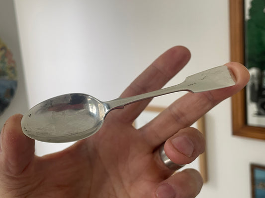 Antique Victorian Sterling Silver Teaspoon, Birmingham 1885, Hilliard & Thomason, Hallmarked Fiddle Pattern Collectible