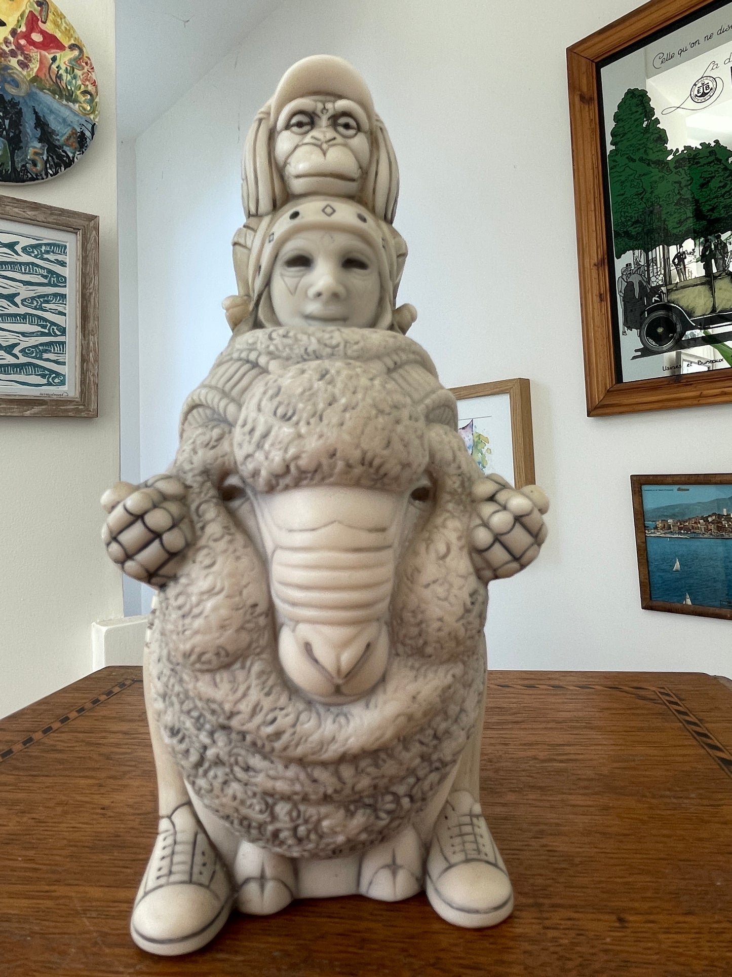 Rare John Biccard Crushed Marble Sculpture – Vintage Collectible South African Art Figurine, 1990s Whimsical Design