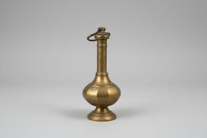Antique Brass Vessel with Hinged Lid, 19th Century Indo Persian Islamic Style Decorative Bottle Flagon 14cm