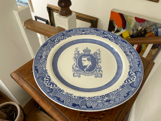 Rare 1937 Edward VIII Coronation Plate by Copeland Spode, Blue & White Commemorative Royal Souvenir, Vintage British Pottery