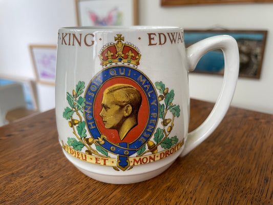 Rare 1937 King Edward VIII Coronation Mug – British Pottery Manufacturers Federation Official Design – Royal Collectible Souvenir Cup