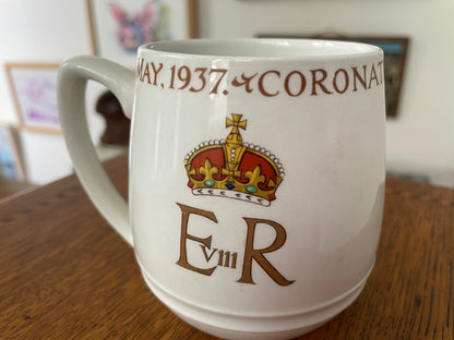 Rare 1937 King Edward VIII Coronation Mug – British Pottery Manufacturers Federation Official Design – Royal Collectible Souvenir Cup