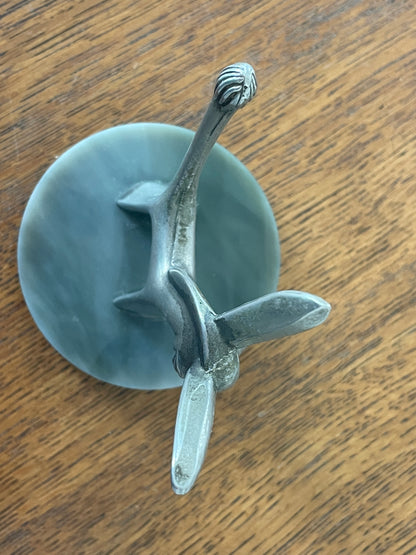 Vintage Seba Products Donkey Ring Holder – Silver Plated Jewellery Stand on Green Onyx Base, 1950s Mid Century Modern Gift