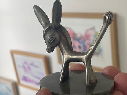 Vintage Seba Products Donkey Ring Holder – Silver Plated Jewellery Stand on Green Onyx Base, 1950s Mid Century Modern Gift