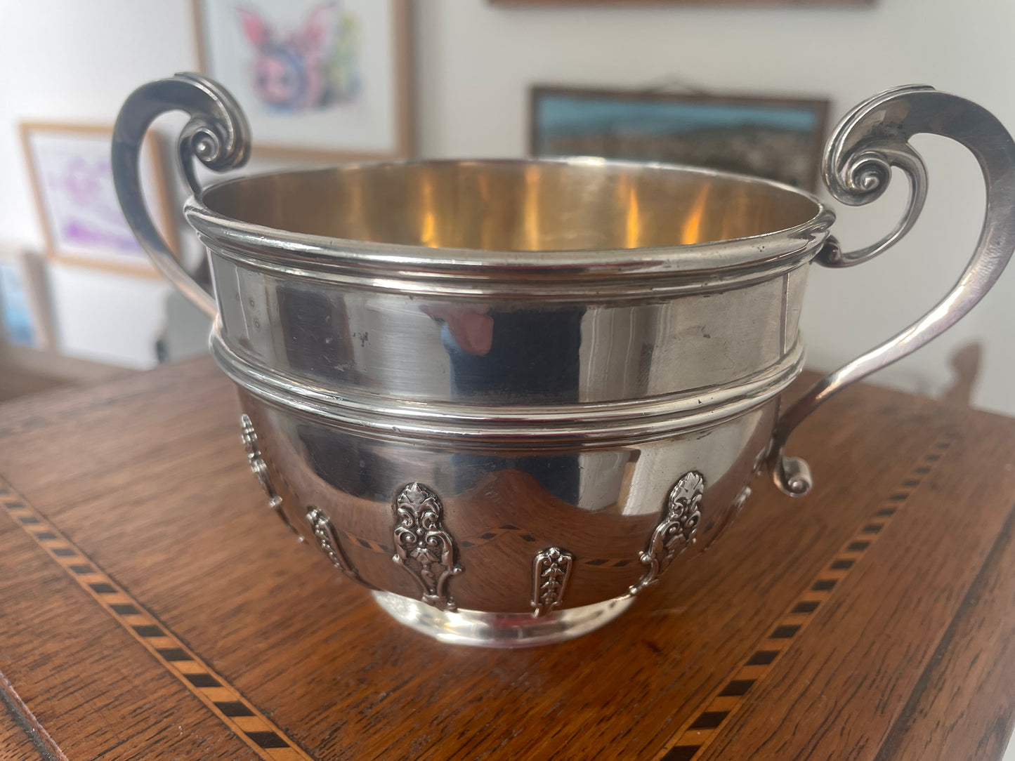 Edwardian Solid Silver Sugar Bowl, Garrard & Co London 1909, Sebastian Garrard, Antique Sterling Silver Bowl, 316g