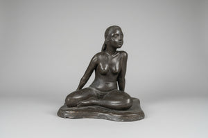 RJW 1988 Signed Seated Nude Figure – Bronze-Tone Fibreglass Sculpture, 33 cm