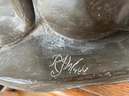 RJW 1988 Signed Seated Nude Figure – Bronze-Tone Fibreglass Sculpture, 33 cm