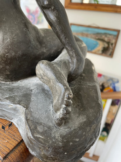 RJW 1988 Signed Seated Nude Figure – Bronze-Tone Fibreglass Sculpture, 33 cm