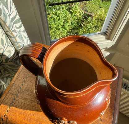 Antique Royal Doulton Lambeth Salt Glaze Jug – c.1910 Two Tone Stoneware Tavern Scene, Brown & Tan Relief Pottery Pitcher 17cm