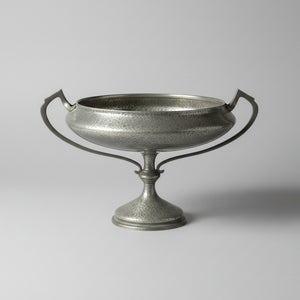 Arts & Crafts Hammered Pewter Comport by Hutton Sheffield c.1920 – English Pewter Tazza Bowl with Geometric Handles, 31cm