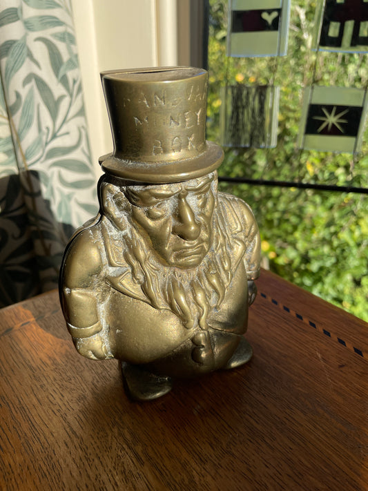Antique Brass Paul Kruger “Transvaal Money Box” – Made in England Boer War Era Cast Metal Novelty Coin Bank c.1900