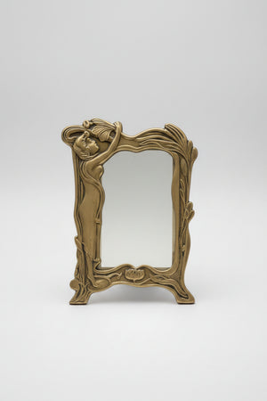 Vintage Art Nouveau Style Brass Photo Frame – 21cm Woman and Floral Design Picture Frame, Mid-Century Revival Brass Frame