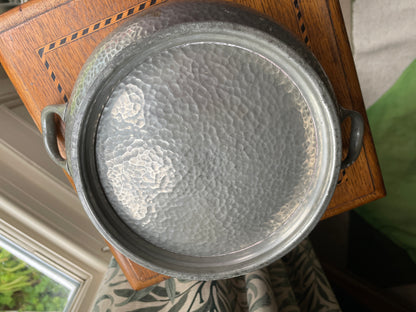 Antique Unity Pewter Arts and Crafts Bowl – Hand-Hammered Twin-Handled English Pewter, Art Deco Design c.1920s, 27cm