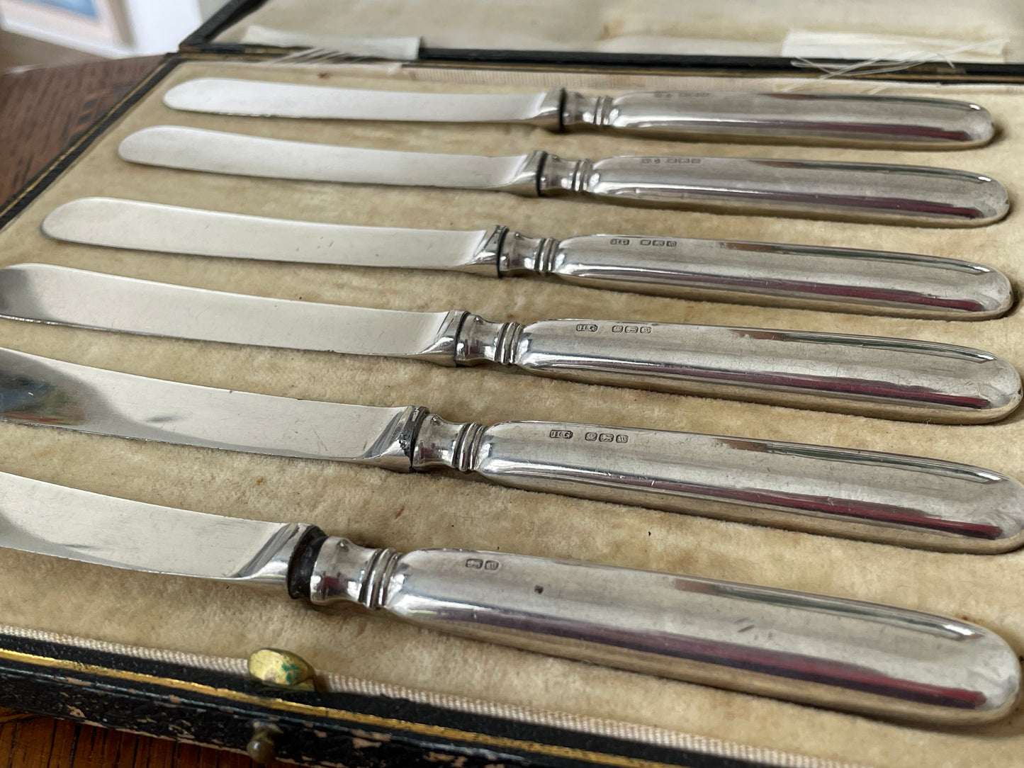 Antique 1914 Sheffield Silver Handled Knives – Henry Greaves Sterling Silver Cutlery Set of 6  in original case