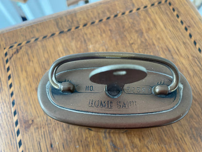 1921 Patented Brass Home Safe Coin Bank – Vintage Pre-Decimal UK Money Box with Key