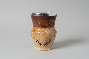 Vintage Doulton Lambeth Bacchus Beaker – 1932 London Sterling Silver Rim & Stoneware “The Best” Tavern Mug