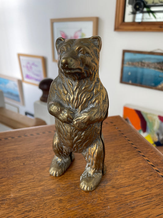 Vintage Brass Bear Money Box – Standing Bear Coin Bank, Mid-Century Cast Brass Figurine, 15cm Tall