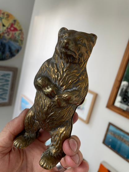 Vintage Brass Bear Money Box – Standing Bear Coin Bank, Mid-Century Cast Brass Figurine, 15cm Tall