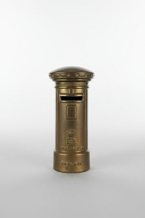 Vintage Brass Post Box Money Bank – Queen Elizabeth II ER Pillar Box, Made in England, 1950s–1970s