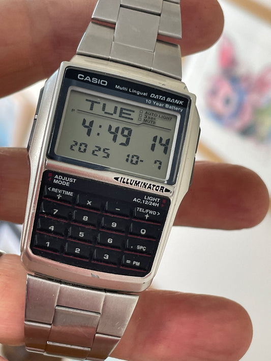 Vintage Casio DBC-32 Data Bank Illuminator Calculator Watch 90s Retro Wristwatch