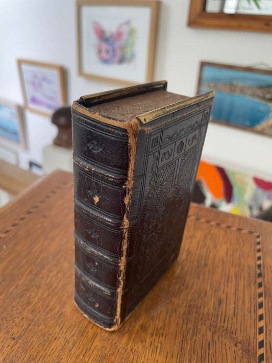 Antique Victorian Church Services Prayer Book c1880 – Leather Bound with Brass Clasps, Gilt Edges & Marbled Endpapers