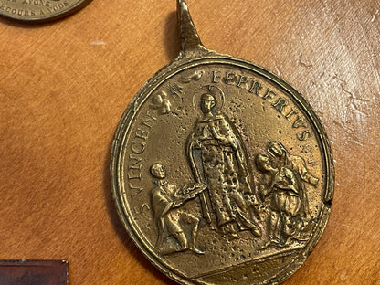 Set of Four Antique Catholic Medals – Pius IX, Our Lady of Ransom, Sacred Heart & Our Lady of Mount Carmel, c.1870–1920